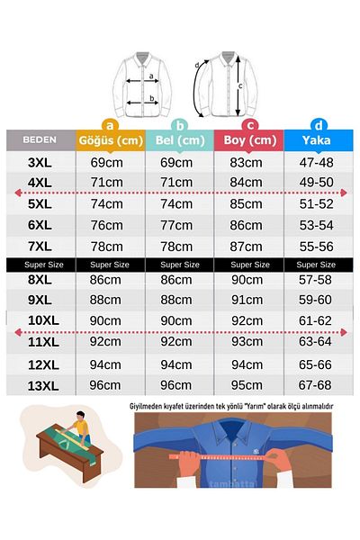 tambattal Κλασικό πουκάμισο Plus Size Κατάλληλο για 118Kg-200Kg