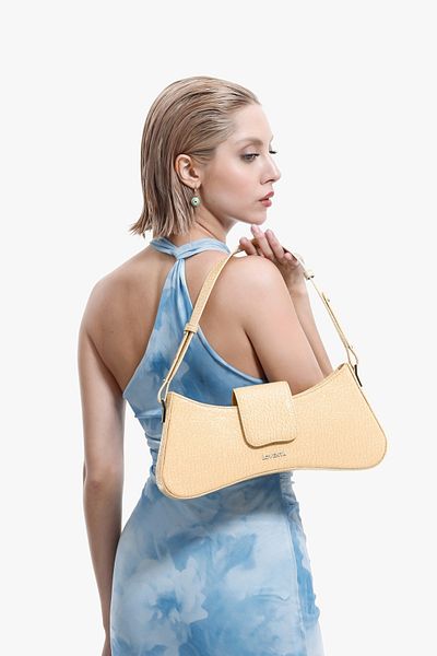 LOVENTA Adjustable Strap Shoulder Bag Greta Light Yellow