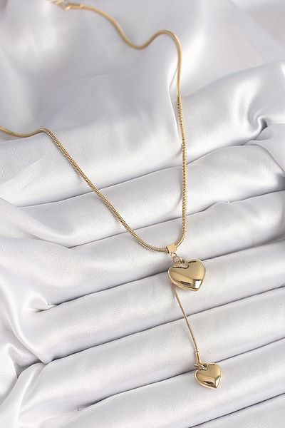 Skygo 316L Steel Gold Color Tube Chain Model 3D Dangle Heart Model Women's Necklace - Tj-Bko9937