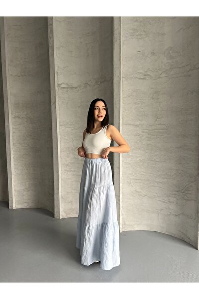 İLKCET MODA Gathered Layered Muslin Fabric Long Skirt