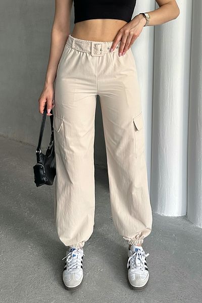MD trend Women's Cargo Pocket Belted Jogger Pants