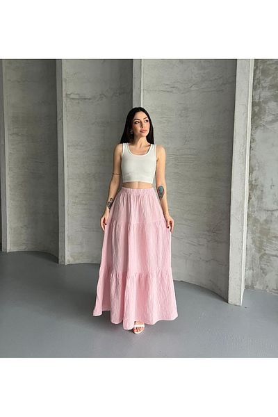 İLKCET MODA Μακριά φούστα από ύφασμα μουσελίνας με κορδόνι