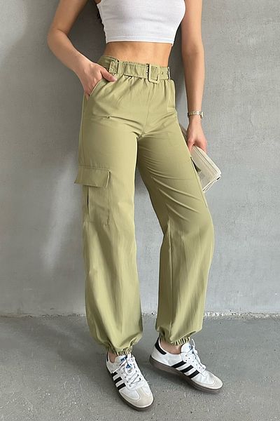 MD trend Women's Cargo Pocket Belted Jogger Pants