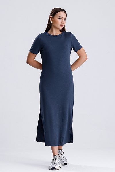 MD trend Women's Crew Neck Slit Long Dress
