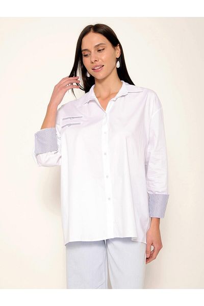 Coral Long Sleeve Poplin Shirt White with Contrast Pocket Detail