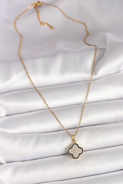 Skygo 316L Steel Gold Color Chain Zircon Stone Clover Model Women's Necklace - Tj-Bko9974