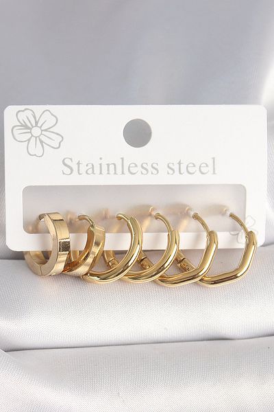 Skygo 316L Steel Gold Color Geometric Hoop Model Women's Earring Set - Tj-Bkp10391