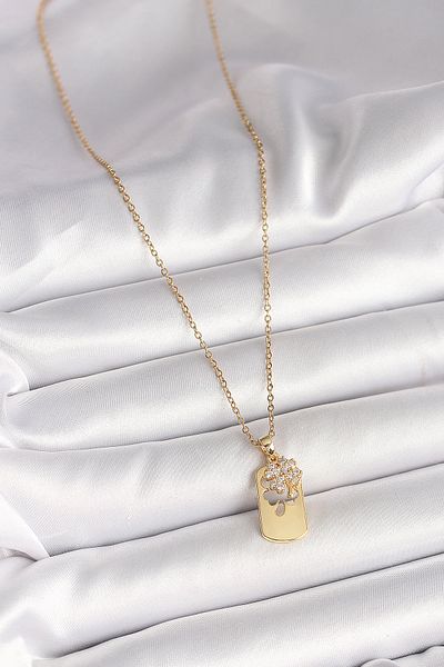Skygo 316L Steel Gold Color Chain Zircon Stone Clover Model Women's Necklace - Tj-Bko9954