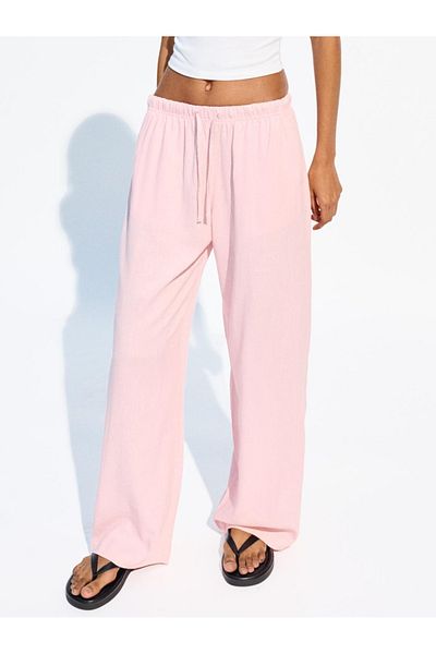 TOPSHOW Wide Leg Elastic Waist Linen Trousers