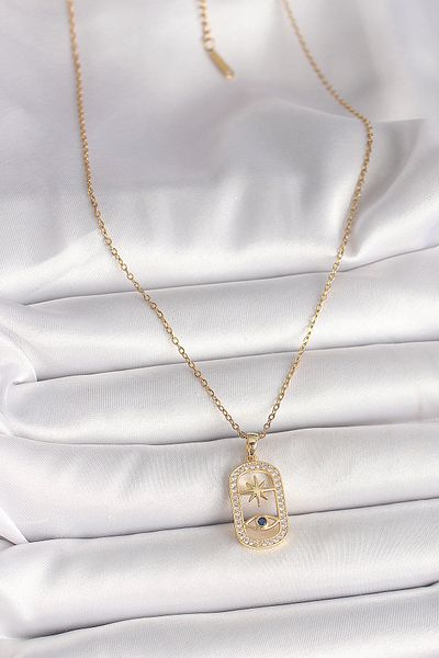 Skygo 316L Steel Gold Color Chain Zircon Stone Eye Star Model Women's Necklace - Tj-Bko9984