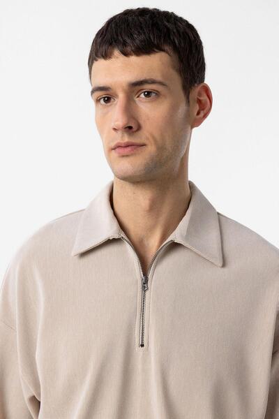 Antioch Beige Relax Fit Zippered Polo Neck Men's T-Shirt