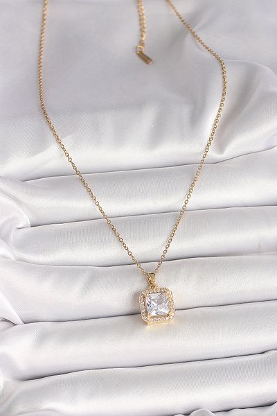 Skygo 316L Steel Gold Color Chain Square Zircon Stone Model Women's Necklace - Tj-Bko9992