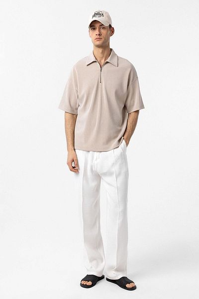 Antioch Beige Relax Fit Zippered Polo Neck Men's T-Shirt