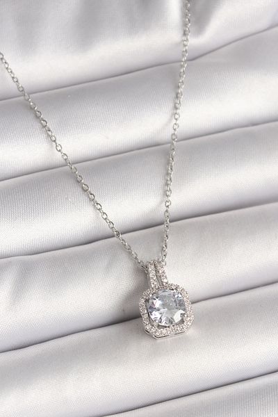 Skygo 316L Steel Silver Color Chain Zircon Stone Square Model Women's Necklace - Tj-Bko9957