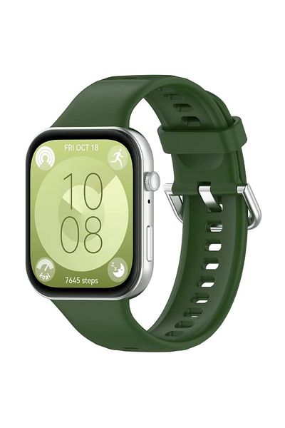REDz Accessories Silicone Sport Strap, Compatible With Huawei Watch Fit 3, Thin, Adjustable, Dark Green