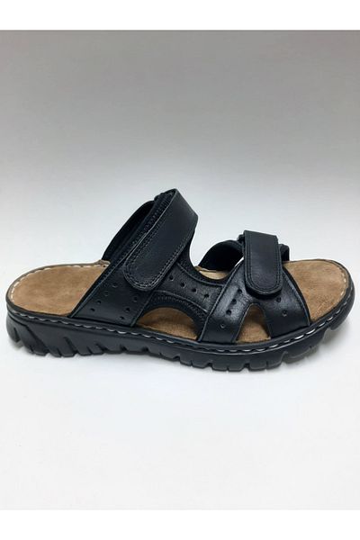 marutti Marutti Genuine Leather Black Velvet Comfortable Sole Men's Slippers
