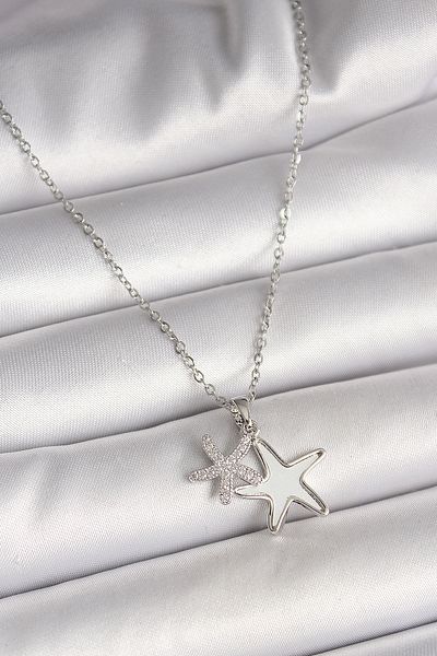 Skygo 316L Steel Silver Color Chain Zircon Stone White Enamel Sea Star Model Women's Necklace - Tj-Bko9945