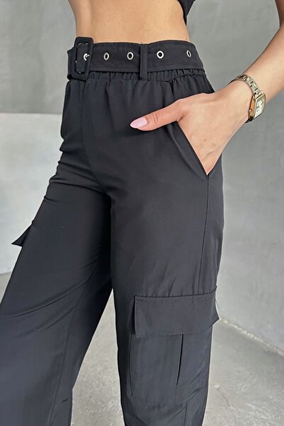 MD trend Women's Cargo Pocket Belted Jogger Pants