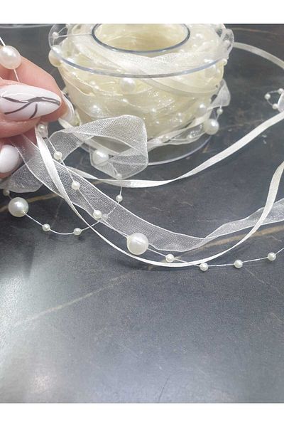 ESRA ŞELEM Cream Color Pearl Ribbon Decorative Ribbon Decorative Rope Accessory Hobby Fringe