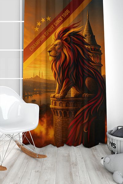 Bertille Home Children's and Baby's Room Yellow Red Fan Football Series Background Curtain Single Wing (Curtain)