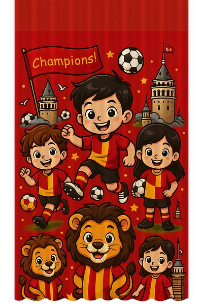 Bertille Home Children's and Baby's Room Yellow Red Fan Football Series Background Curtain Single Wing (Curtain)