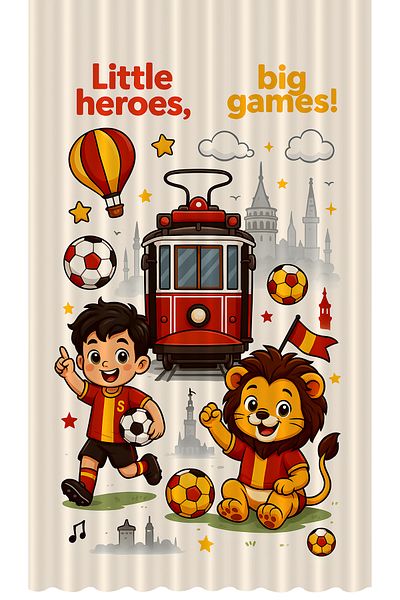Bertille Home Children's and Baby's Room Yellow Red Fan Football Series Background Curtain Single Wing (Curtain)