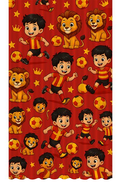 Bertille Home Children's and Baby's Room Yellow Red Fan Football Series Background Curtain Single Wing (Curtain)