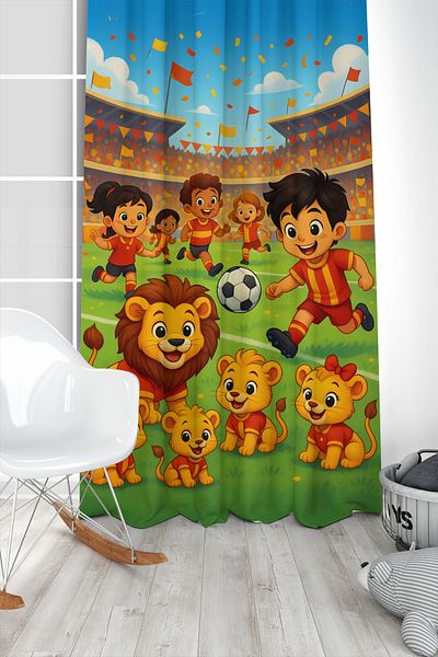 Bertille Home Children's and Baby's Room Yellow Red Fan Football Series Background Curtain Single Wing (Curtain)
