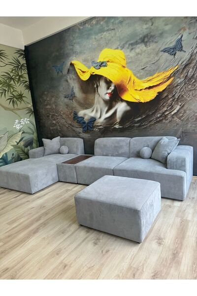 Erduran Mobilya Monza 4 Modül Sehpalı Modüler Köşe Koltuk Takımı (3 MODÜL 1 PUF)