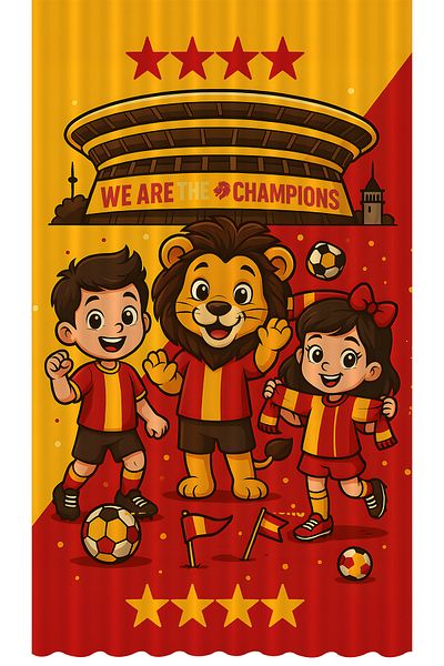 Bertille Home Children's and Baby's Room Yellow Red Fan Football Series Background Curtain Single Wing (Curtain)