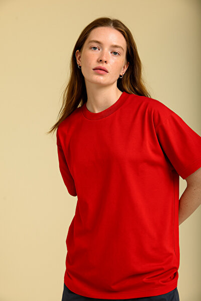 GUARAZ Tricou roșu oversize pentru femei, 100% bumbac, simplu, de bază, de vară