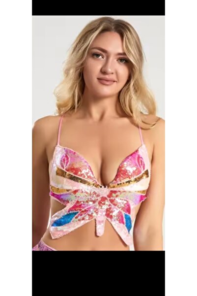 NİSANURTEKSTİL Taşlı Kelebek Büstiyer crop