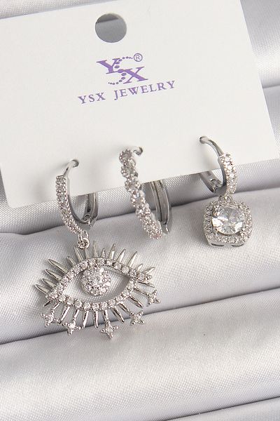 Skygo Brass Silver Color Hanging Zircon Stone Eye Model 3-Piece Women's Combination Earrings - Tj-Bkp10470