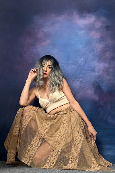 Quincey MILKY BROWN LACE TULLE ASYMMETRICAL SKIRT