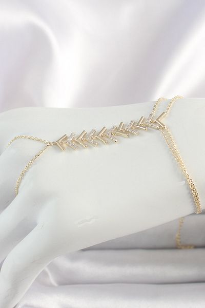 Skygo Brass Gold Color Zircon Stone V Model Women's Şahmeran - Tj-Sn631