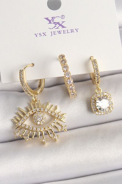 Skygo Brass Gold Color Hanging Zircon Stone Eye Model 3-Piece Women's Combination Earrings - Tj-Bkp10471