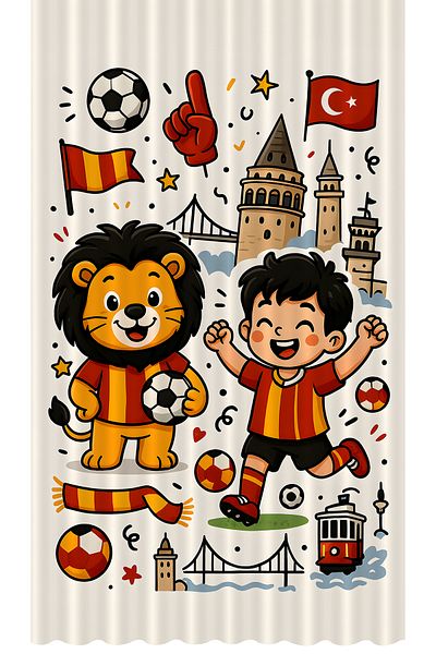 Bertille Home Children's and Baby's Room Yellow Red Fan Football Series Background Curtain Single Wing (Curtain)