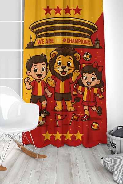 Bertille Home Children's and Baby's Room Yellow Red Fan Football Series Background Curtain Single Wing (Curtain)
