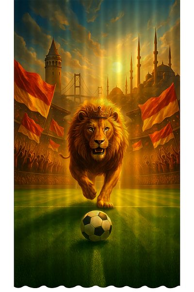 Bertille Home Children's and Baby's Room Yellow Red Fan Football Series Background Curtain Single Wing (Curtain)