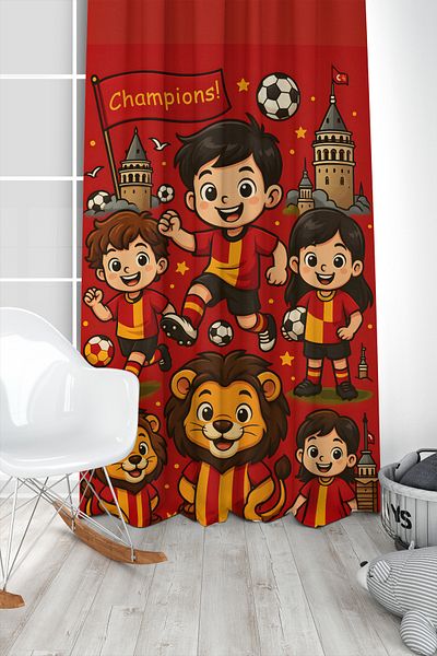 Bertille Home Children's and Baby's Room Yellow Red Fan Football Series Background Curtain Single Wing (Curtain)