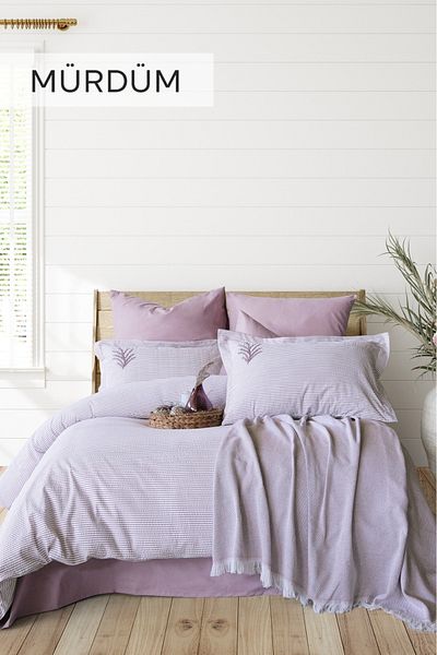 İyi Geceler İstanbul Maribell 100% Cotton Double Pique Duvet Cover Set Plum (7 Pieces)