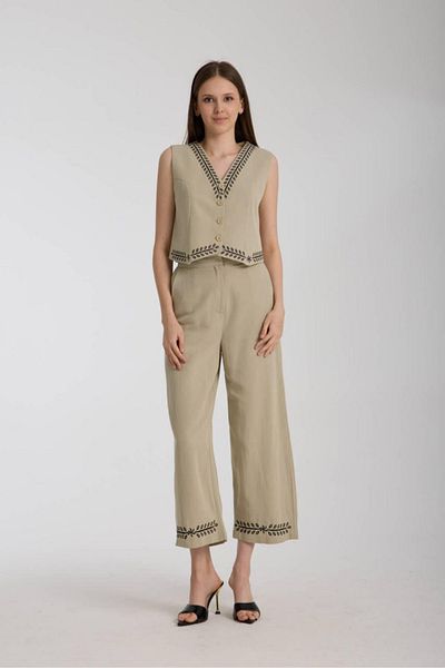 İLKCET MODA Women's Premium Embroidered Vest Pants Set