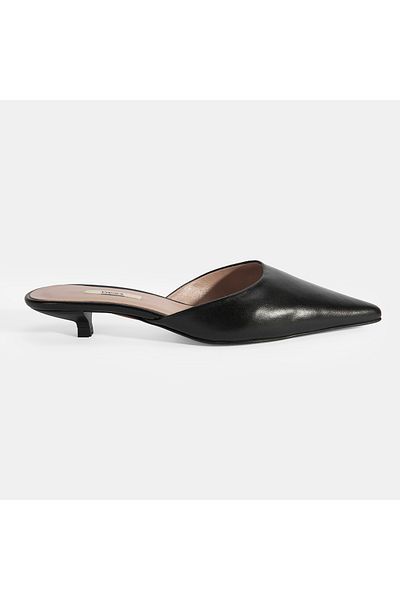Desa Women's Black Heeled Leather Slippers