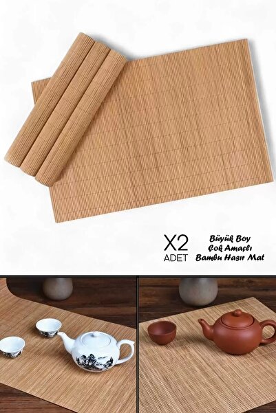 ellahomedekor 2li Naturel Bambu Hasır Banyo Matı Kaydırmaz Çamaşır Makine Ört...