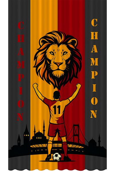 Bertille Home Children's and Baby's Room Yellow Red Fan Football Series Background Curtain Single Wing (Curtain)
