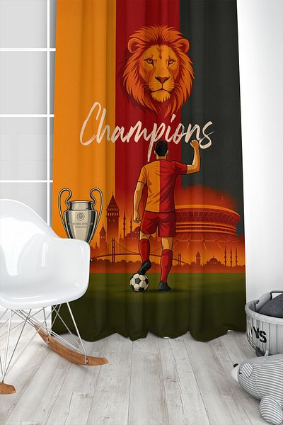 Bertille Home Children's and Baby's Room Yellow Red Fan Football Series Background Curtain Single Wing (Curtain)