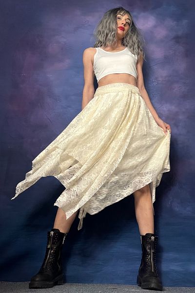 Quincey Ecru lace asymmetric skirt