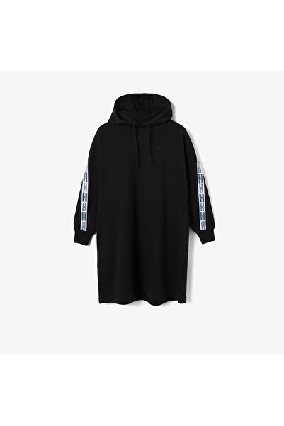 Lacoste Kadın Loose Fit Truvakar Kollu Kapüşonlu Baskılı Siyah Elbise