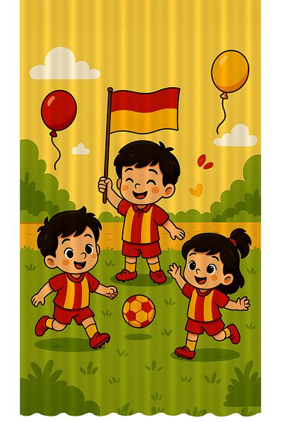 Bertille Home Children's and Baby's Room Yellow Red Fan Football Series Background Curtain Single Wing (Curtain)