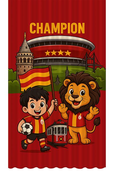 Bertille Home Children's and Baby's Room Yellow Red Fan Football Series Background Curtain Single Wing (Curtain)